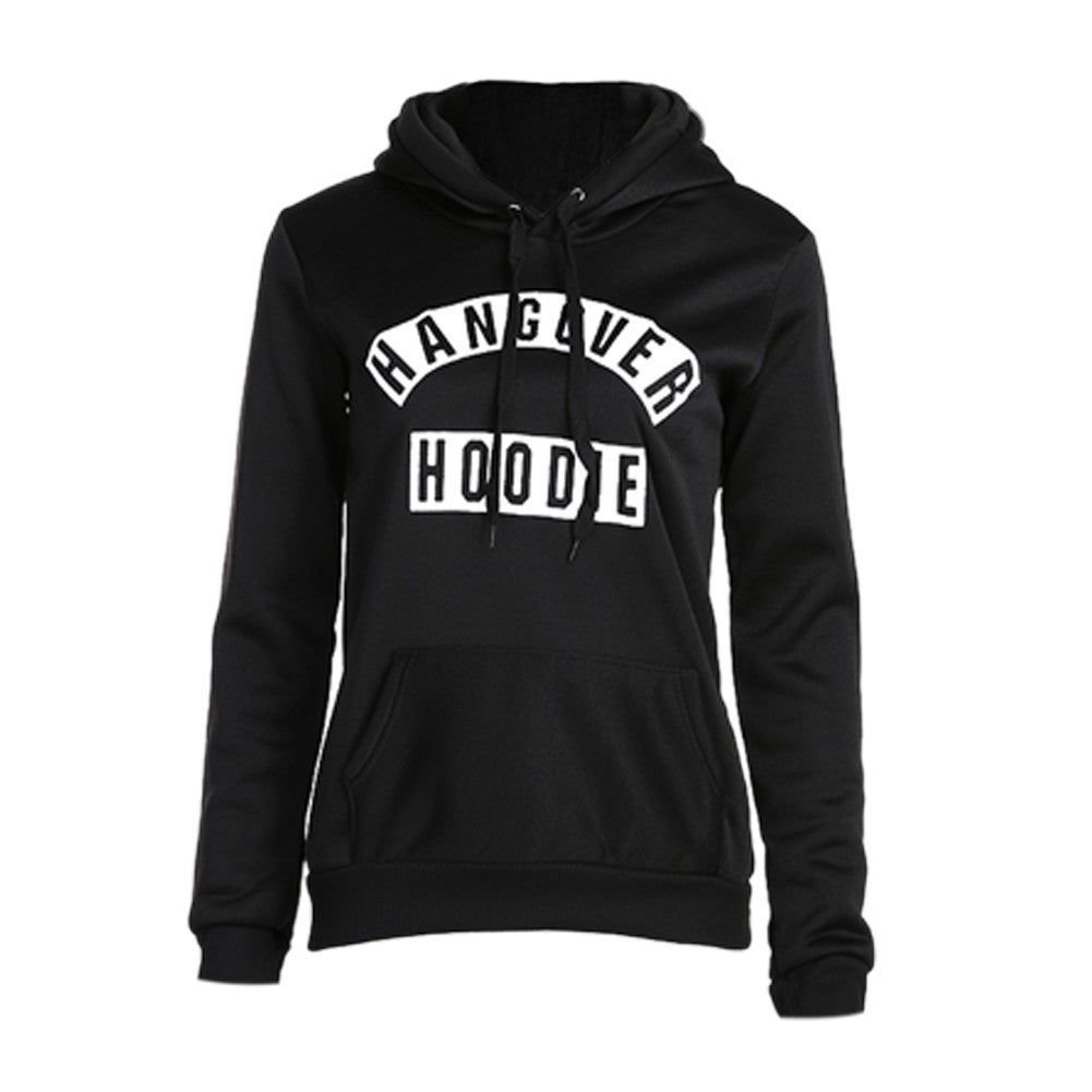 Women Letters Print Long Sleeve Pocket Hooded Sweatshirt Slim Fit Pullover Hoodies Sweatershirt Hoody Jumper Outerwear Top ELY
