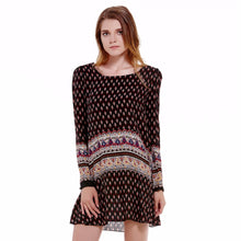 Women Long Sleeve Retro Floral Print Bohemian Beach Mini Casual Dress ELY