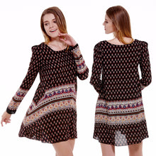 Women Long Sleeve Retro Floral Print Bohemian Beach Mini Casual Dress ELY