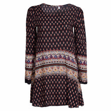 Women Long Sleeve Retro Floral Print Bohemian Beach Mini Casual Dress ELY
