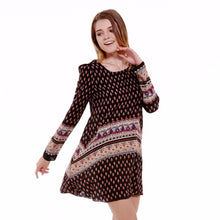 Women Long Sleeve Retro Floral Print Bohemian Beach Mini Casual Dress ELY