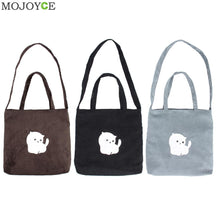 Women Flannel Canvas Bag with Cartoon Cat Women Bag Flannel Handbag Shoulder Bag Clutch bolsa feminina bolsos mujer ELY