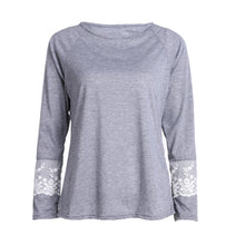 Women O-neck Sleeve Splicing Lace Long Sleeve T-shirt Tees Elegant Womens Lace Tops Casual Tee Shirt Femme camisetas mujer ELY