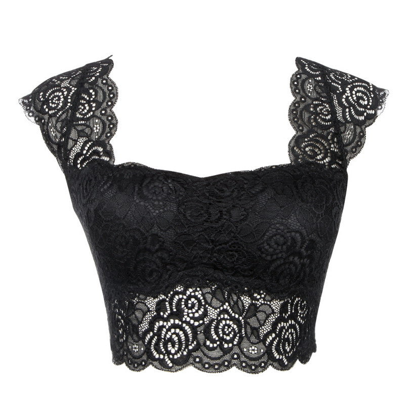 Women Padded Lace Cap Sleeve Wide Shoulder Straps Base Shirt Camisole ELY