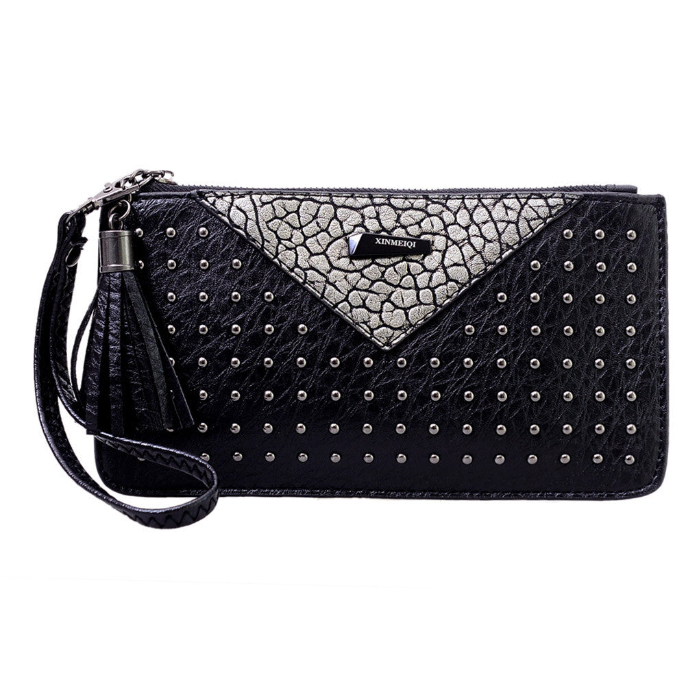 Women Rivet Wallet PU Leather Clutch Wallets Ladies Long Clutches Purse Bolsa Femininina Money Bag Purses Card Holder 1STL ELY