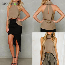 Women Sexy Halter High Neck Casual Sleeveless Irregular Shirts 1STL ELY