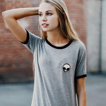 Women Short Sleeve Tee Stripes or Alien Pattern Casual Crop Top Alien Printing Bare Midriff Cotton Blended T-Shirt 1STL ELY