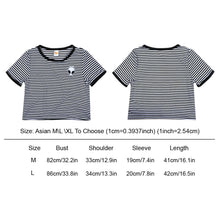 Women Short Sleeve Tee Stripes or Alien Pattern Casual Crop Top Alien Printing Bare Midriff Cotton Blended T-Shirt 1STL ELY