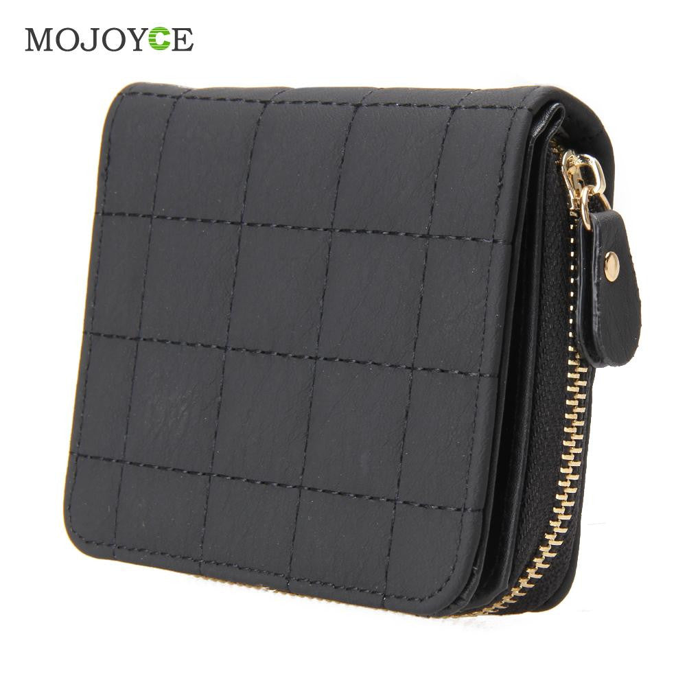 Women Short Wallets PU Leather Plaid Purses Nubuck Card Holder Women Wallets Zipper Clutch Matte Coin Purse Card Holder ELY