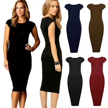 Women Skinny Round Neck Pencil Dresses Modest Cotton Maxi Bodycon Dress ELY