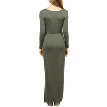 Women Solid Deep V-Neck Long Sleeve Cross Hem Front-Shorter Dress 1STL ELY