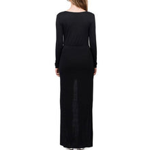 Women Solid Deep V-Neck Long Sleeve Cross Hem Front-Shorter Dress 1STL ELY