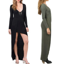 Women Solid Deep V-Neck Long Sleeve Cross Hem Front-Shorter Dress 1STL ELY
