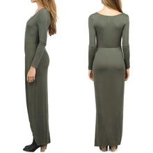 Women Solid Deep V-Neck Long Sleeve Cross Hem Front-Shorter Dress 1STL ELY