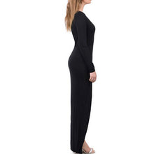 Women Solid Deep V-Neck Long Sleeve Cross Hem Front-Shorter Dress 1STL ELY