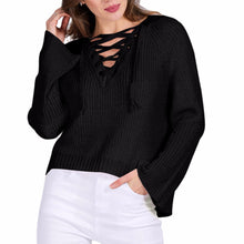 Women V-Neck Long Sleeve Sweater Knitwear Cardigan Loose Coat Cross Strap Sweater 1STL ELY