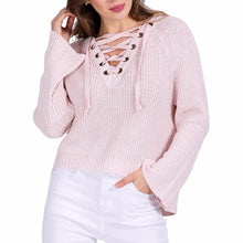 Women V-Neck Long Sleeve Sweater Knitwear Cardigan Loose Coat Cross Strap Sweater 1STL ELY