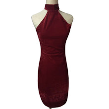 Women Velvet Casual Solid Color Sleeveless Choker Bodycon Mini Dress ELY