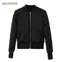 Women Warm Black Bomber Jacket Short Thin Padded Baseball Pilot Bomber Coat Outerwear Army Jacket Biker Coat Women Basic Coats ELY