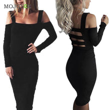 Women Off Shoulder Long Sleeve Jumper Knit Dress Slim Women Long Sleeve Cotton Elastic Casual Bodycon Dress Vestido ELY