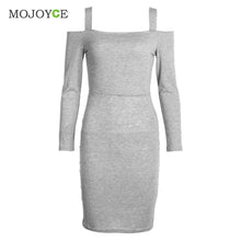 Women Off Shoulder Long Sleeve Jumper Knit Dress Slim Women Long Sleeve Cotton Elastic Casual Bodycon Dress Vestido ELY