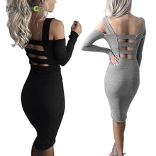 Women Off Shoulder Long Sleeve Jumper Knit Dress Slim Women Long Sleeve Cotton Elastic Casual Bodycon Dress Vestido ELY