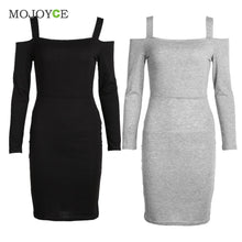 Women Off Shoulder Long Sleeve Jumper Knit Dress Slim Women Long Sleeve Cotton Elastic Casual Bodycon Dress Vestido ELY