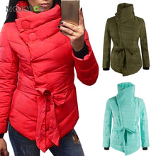 Women Parkas Long Sleeve Cotton-padded Irregular Belt Jacket Coats 1STL ELY