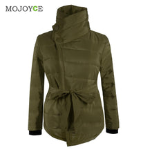 Women Parkas Long Sleeve Cotton-padded Irregular Belt Jacket Coats 1STL ELY