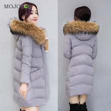 Women's Long Down Coat Thick Slim Hooded Plus Size Women Down Cotton Parka Long Fur Collar Hooded Coat Jacket Outwear ELY