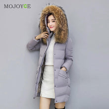 Women's Long Down Coat Thick Slim Hooded Plus Size Women Down Cotton Parka Long Fur Collar Hooded Coat Jacket Outwear ELY
