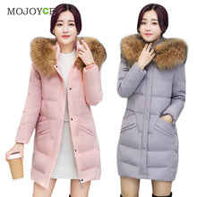 Women's Long Down Coat Thick Slim Hooded Plus Size Women Down Cotton Parka Long Fur Collar Hooded Coat Jacket Outwear ELY