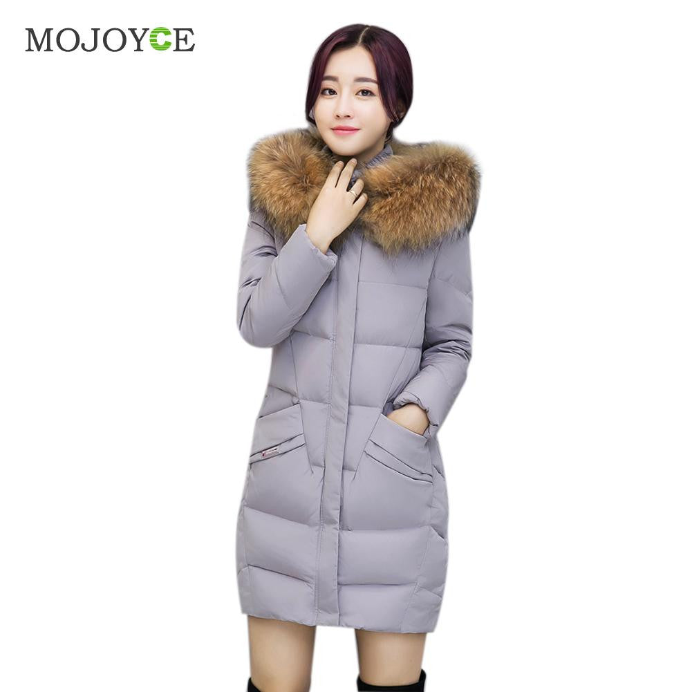 Women's Long Down Coat Thick Slim Hooded Plus Size Women Down Cotton Parka Long Fur Collar Hooded Coat Jacket Outwear ELY