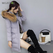 Women's Long Down Coat Thick Slim Hooded Plus Size Women Down Cotton Parka Long Fur Collar Hooded Coat Jacket Outwear ELY
