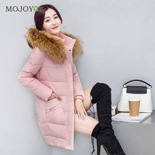 Women's Long Down Coat Thick Slim Hooded Plus Size Women Down Cotton Parka Long Fur Collar Hooded Coat Jacket Outwear ELY
