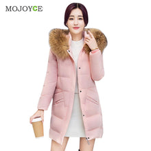 Women's Long Down Coat Thick Slim Hooded Plus Size Women Down Cotton Parka Long Fur Collar Hooded Coat Jacket Outwear ELY