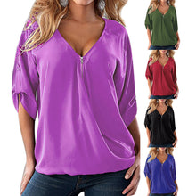 Women's V Neck Short Sleeve Shirt Loose Casual Blouse Tee Tops 1STL ELY