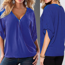 Women's V Neck Short Sleeve Shirt Loose Casual Blouse Tee Tops 1STL ELY