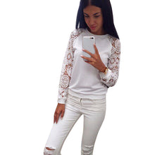 Womens Casual Women Lace Long Sleeve Shirt Casual Lace Loose Cotton Tops Shirt femininas blusas femininas ELY