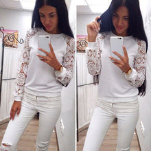 Womens Casual Women Lace Long Sleeve Shirt Casual Lace Loose Cotton Tops Shirt femininas blusas femininas ELY