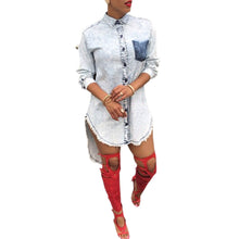 Womens Casual Blue Denim Jeans Shirt Blouse Top Party Club Mini Dress Long Sleeve Shirt Dress1STL ELY