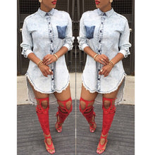 Womens Casual Blue Denim Jeans Shirt Blouse Top Party Club Mini Dress Long Sleeve Shirt Dress1STL ELY