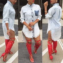 Womens Casual Blue Denim Jeans Shirt Blouse Top Party Club Mini Dress Long Sleeve Shirt Dress1STL ELY