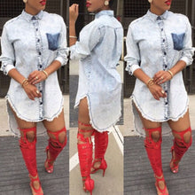 Womens Casual Blue Denim Jeans Shirt Blouse Top Party Club Mini Dress Long Sleeve Shirt Dress1STL ELY