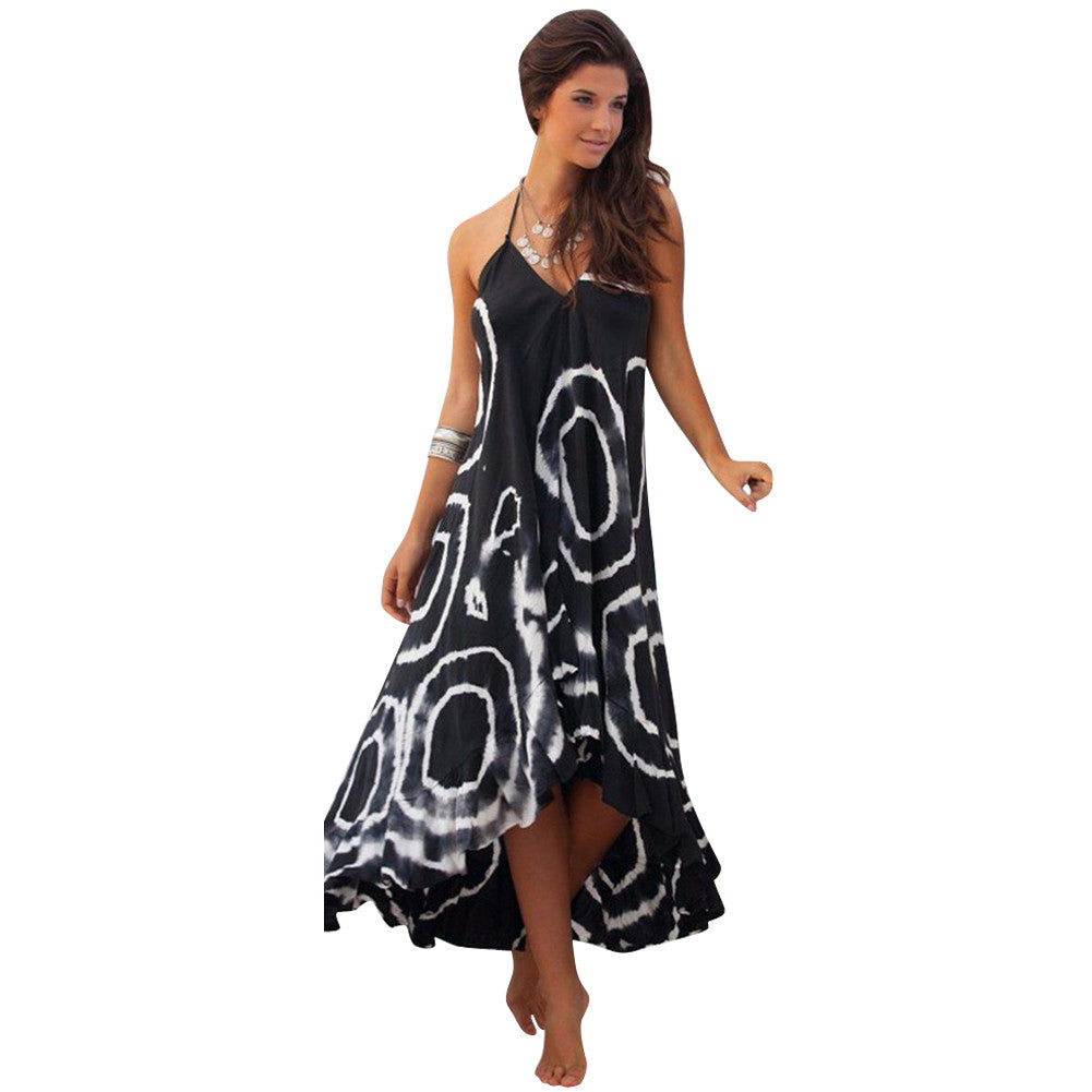 Womens Party Dress Boho Beach Long Dresses Spaghetti Strap Striped Style Casual Beach Sundress 1STL ELY