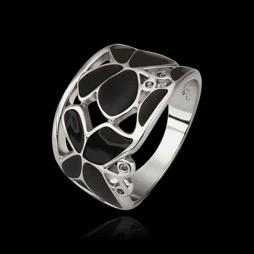 best friends 18k gold plated engagement ring silver black flower anel de ouro charm 524 ELY