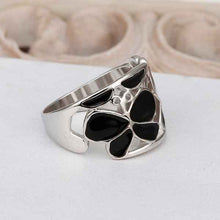 best friends 18k gold plated engagement ring silver black flower anel de ouro charm 524 ELY