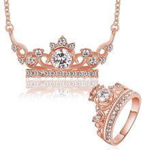 floating charms 18K Gold Plating jewelry set crown crystal necklace+ring wedding jewelry SMTPS399 ELY