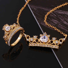 floating charms 18K Gold Plating jewelry set crown crystal necklace+ring wedding jewelry SMTPS399 ELY