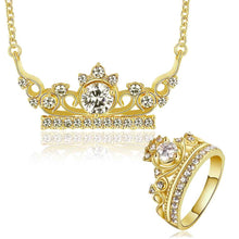 floating charms 18K Gold Plating jewelry set crown crystal necklace+ring wedding jewelry SMTPS399 ELY